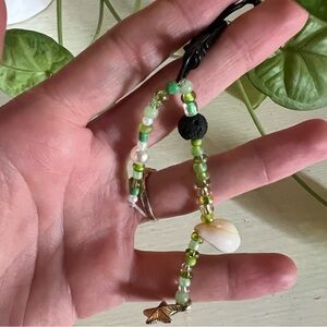 Elegant Green Beaded Key Chain Ocean Theme Charm Shell